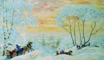 Artworks in 150 Subjects Painting - shrovetide 1916 Boris Mikhailovich Kustodiev snow landscape